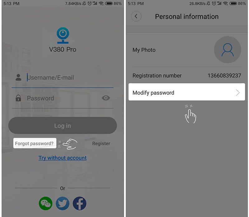 How to set or modify the wireless camera password